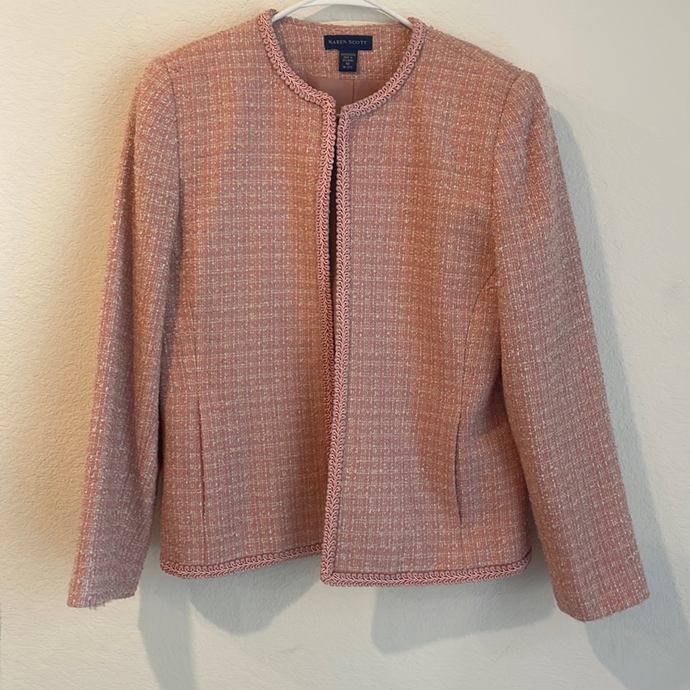 Karen Scott Blush Pink Tweed Blazer